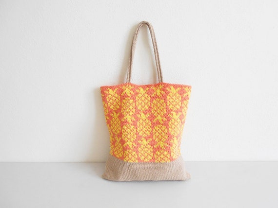 Crochet Pattern: Pina Colada Tote Bag Tapestry Pineapple Design (PDF Pattern)
