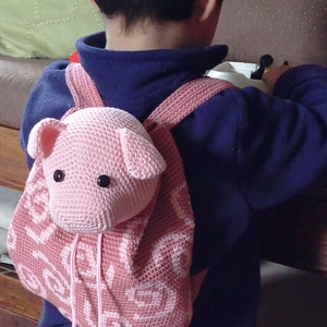 Crochet pattern for pig backpack. Cute and practical accessory for kids. Charts with symbols, written instructions, photo tutorial. image 4