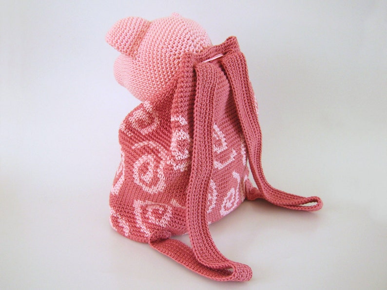 Crochet pattern for pig backpack. Cute and practical accessory for kids. Charts with symbols, written instructions, photo tutorial. image 3