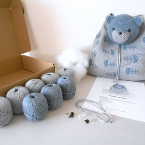 Kit dapprovisionnement pour modèle de crochet de sac à dos de chat. Kit crochet, kit fourniture, sac crochet, tapisserie crochet, sac amigurumi, chat amigurumi image 1