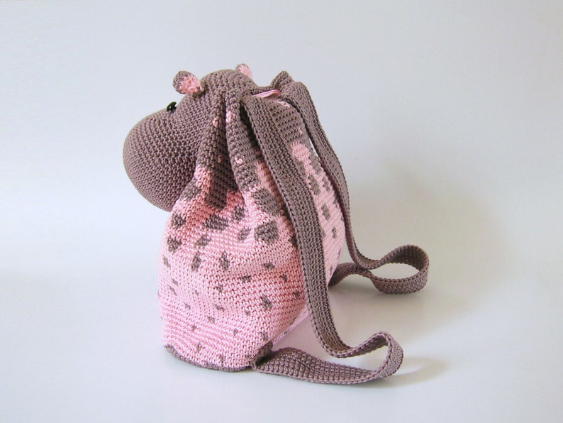 Crochet pattern for hippo backpack. Cute and practical accessory for kids. Charts with symbols, written instructions, photo tutorial. image 3