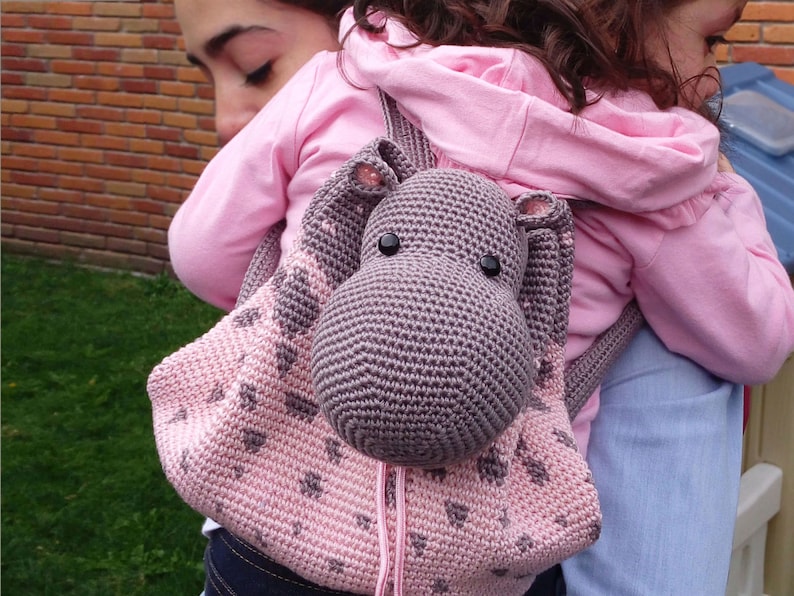 Crochet pattern for hippo backpack. Cute and practical accessory for kids. Charts with symbols, written instructions, photo tutorial. image 4