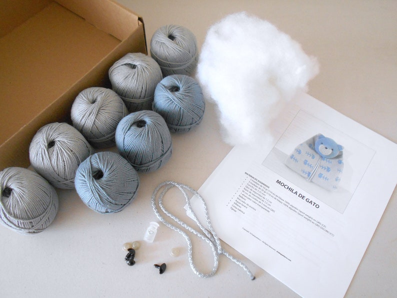 Kit dapprovisionnement pour modèle de crochet de sac à dos de chat. Kit crochet, kit fourniture, sac crochet, tapisserie crochet, sac amigurumi, chat amigurumi image 2