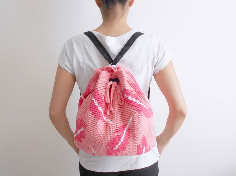 Crochet pattern for Flamingo Bag-Pack. Crochet backpack, crochet bag, tapestry bag, tapestry crochet, amigurumi bag, crochet flamingo image 7