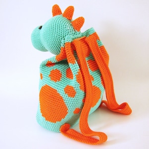 Crochet pattern for dino backpack. Cute and practical accessory for kids. Charts with symbols, written instructions, photo tutorial. image 3
