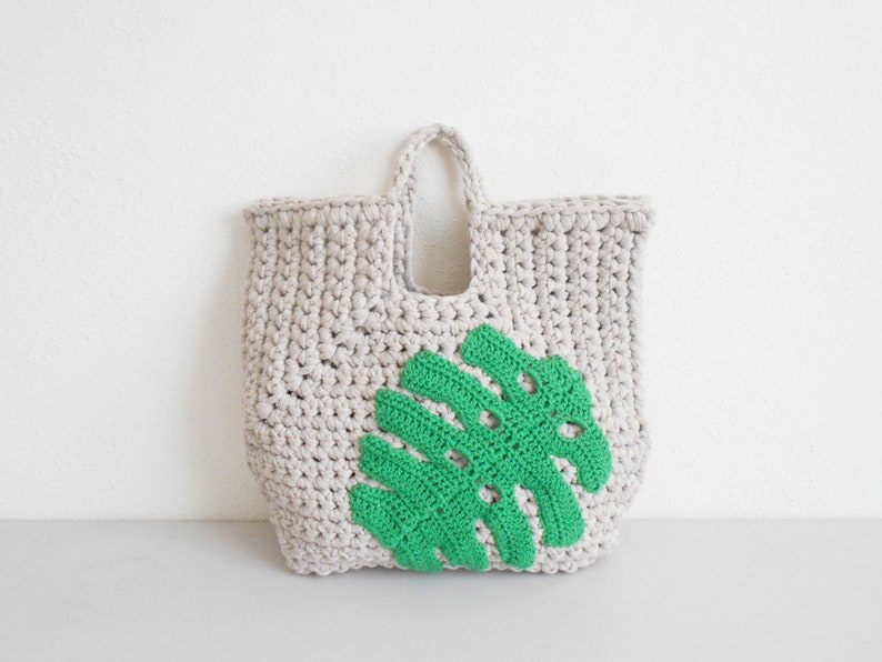 Patrón de gancho para Bolso Monstera. Bolsos crochet, patron bolso crochet, bolsos tejidos, ganchillo, trapillo, patrones trapillo imagen 1