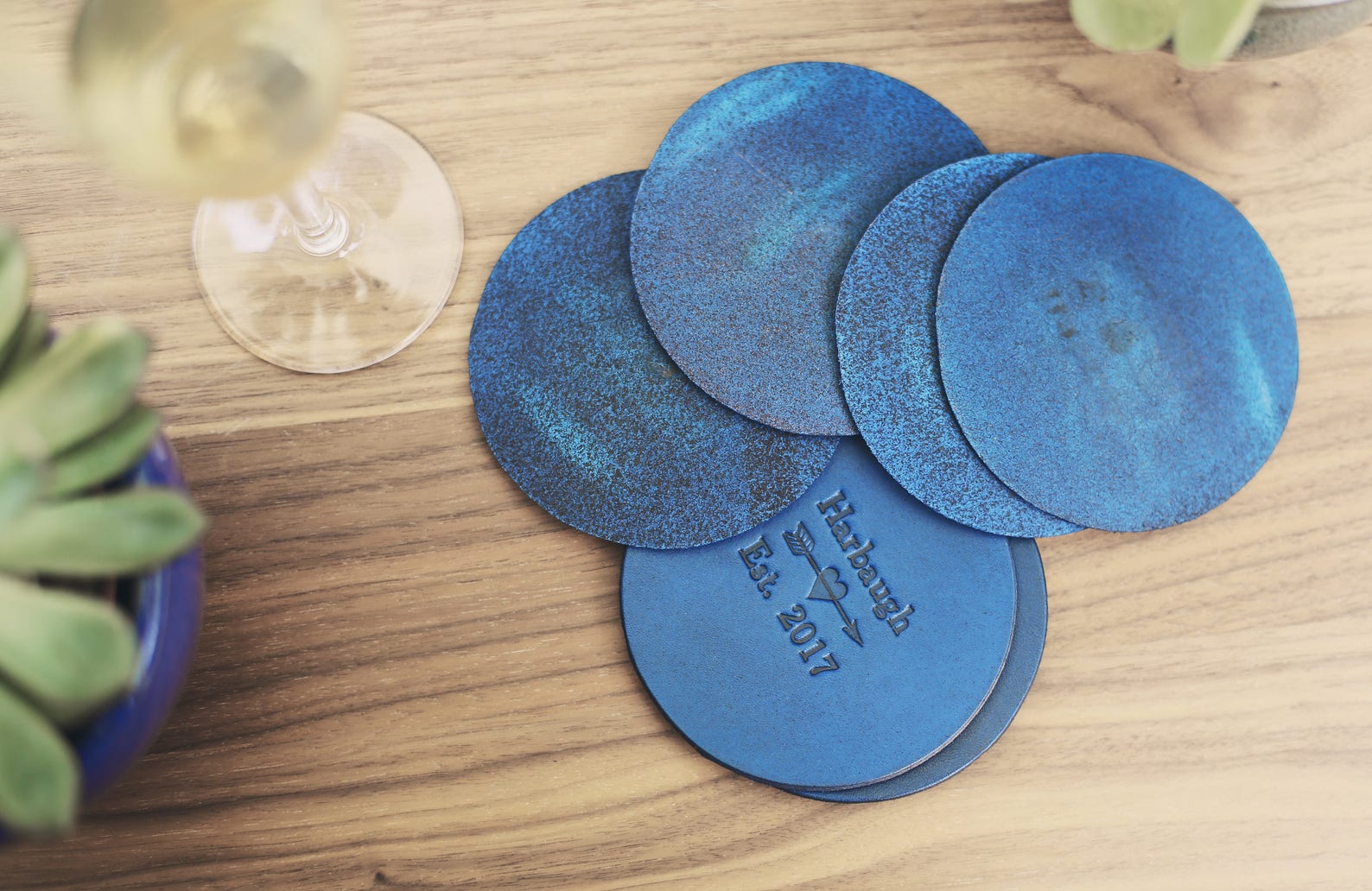 6 Personalized Leather Coasters Custom Leather Coaster Set Etsy