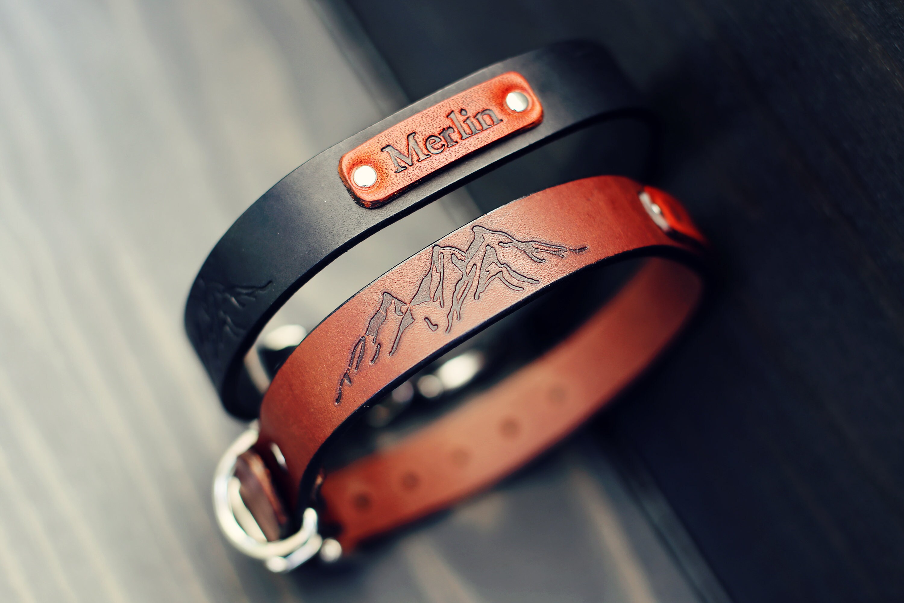 Énorme Vente Collier Pour Chien en Cuir Personnalisé, Cadeau Fait à La Main, Noir Brun, Montagnes, A