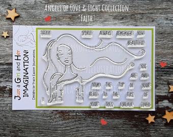 Angels of Love and Light A6 stamp set-Faith-Tracy Easson Illustrations-Photopolymer clear stamps for Cardmaking,Mixedmedia and scrapbooking