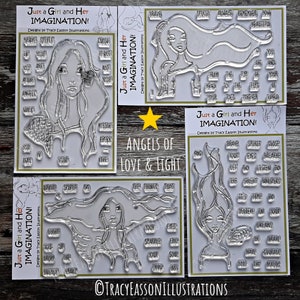 Komplettes A6 Stempel Set~Engel der Liebe und des Lichts~Tracy Easson Illustrationen~Zum Kartenbasteln,Mixed Media,Scrapbooking,Art Journaling