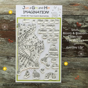 Milagros en la vida cotidiana - Juego de sellos A6 - Colección Souls Bloom and Blossom - Sellos transparentes - Tarjetería, Artjournal, técnicas mixtas, scrapbooking