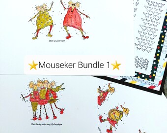 Mouseker Busker Special Bundle 1- 4xA6 Stamp Sets-Tracy Easson Illustrations-Photopolymer Stamps for Cardmaking-Art Journals-Papercrafting