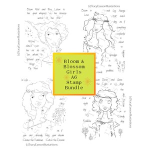 4er Set Mädchen A6- Souls Bloom und Blossom Briefmarken-Tracy Easson Illustrationen-Kartengestaltung-Kunst Journal-Mixed Media-Art Journaling-Scrapbooking