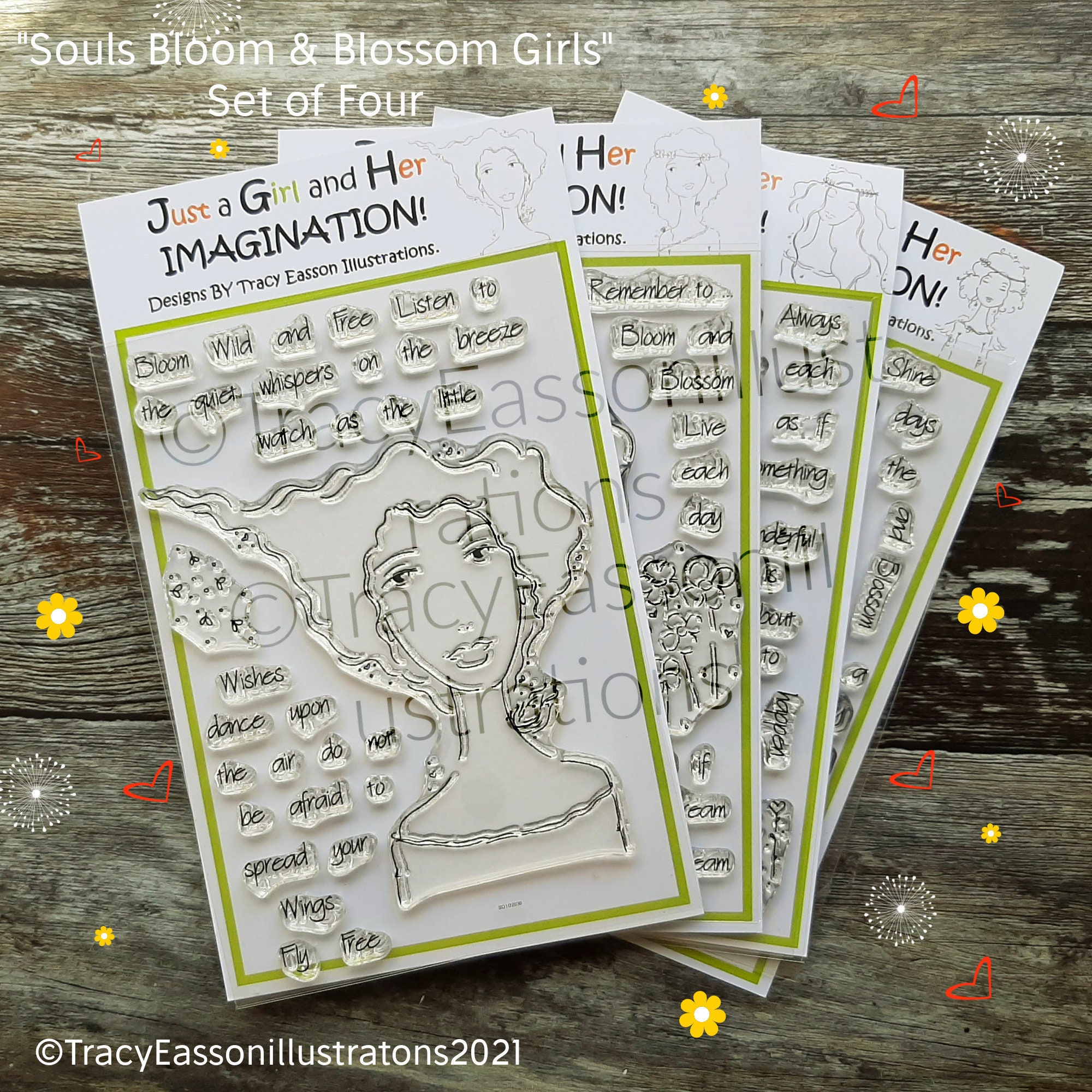 Set of 4 Girls Souls Bloom and Blossom-A6 stamps-Tracy Easson Illustr…