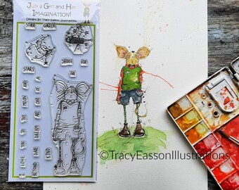 Star Gazers DL Stamp bundle-Morty,Matila,Betsy Bottoms-Just a Girl and Her Imagination By Tracy Easson Illustrations -Photopolymer stamps