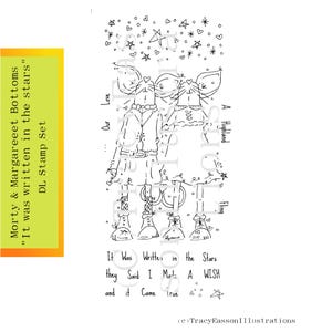 Juego de sellos DL - Morty y Margaret Bottoms - Fue escrito en las estrellas - Ilustraciones de Tracy Easson - Sello de amor verdadero - Fabricación de tarjetas - Técnica mixta