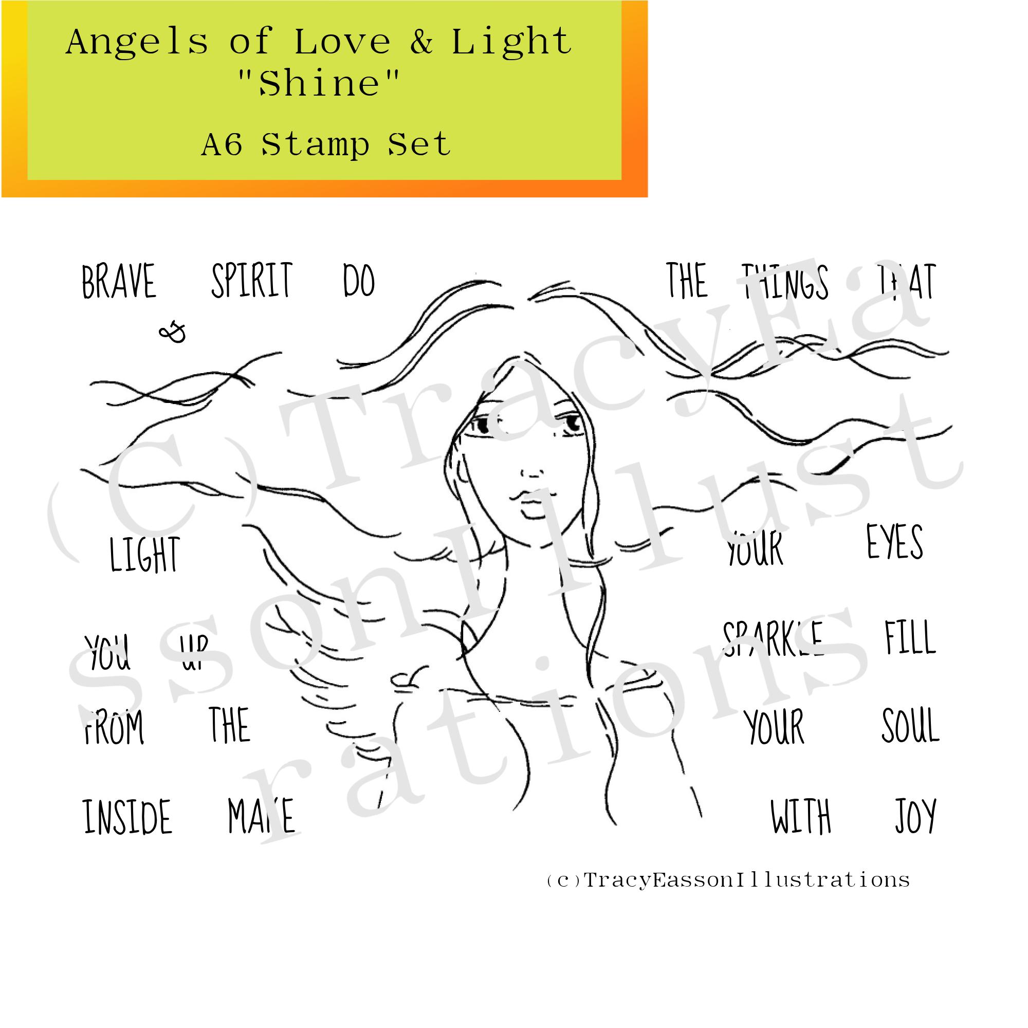 Angels of Love and Light A6 stamp set-Shine-Tracy Easson Illustrations-Girl Stamp- Cardmaking-Mixedmedia-Bullet Journals-Scrapbooking