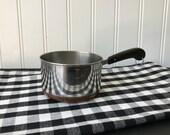 Vintage Mini Measuring Saucepan, Stainless Steel One Cup Size Sauce Pan, Small Copper Clad Metal Pot with Black Plastic Handle