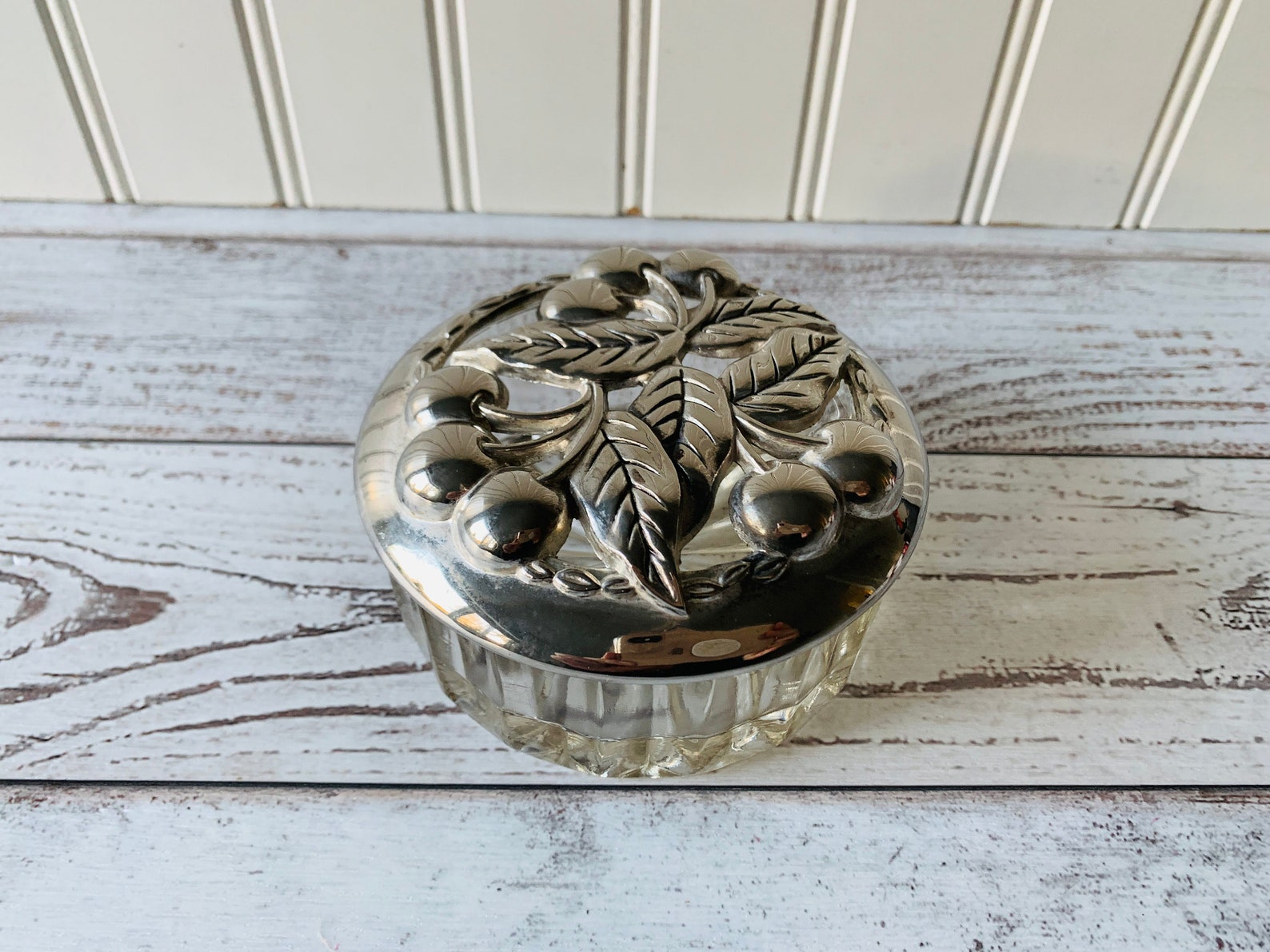 Vintage Glass Trinket Box Small Jewelry Box with Silver Plate Etsy