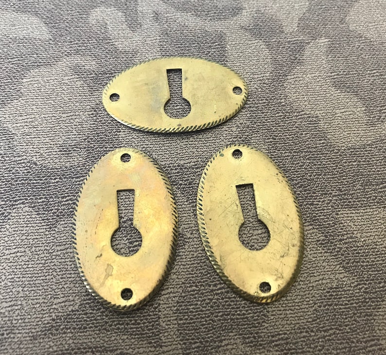 Vintage Key Hole Cover Escutcheon Plates Stamped Brass Oval Etsy