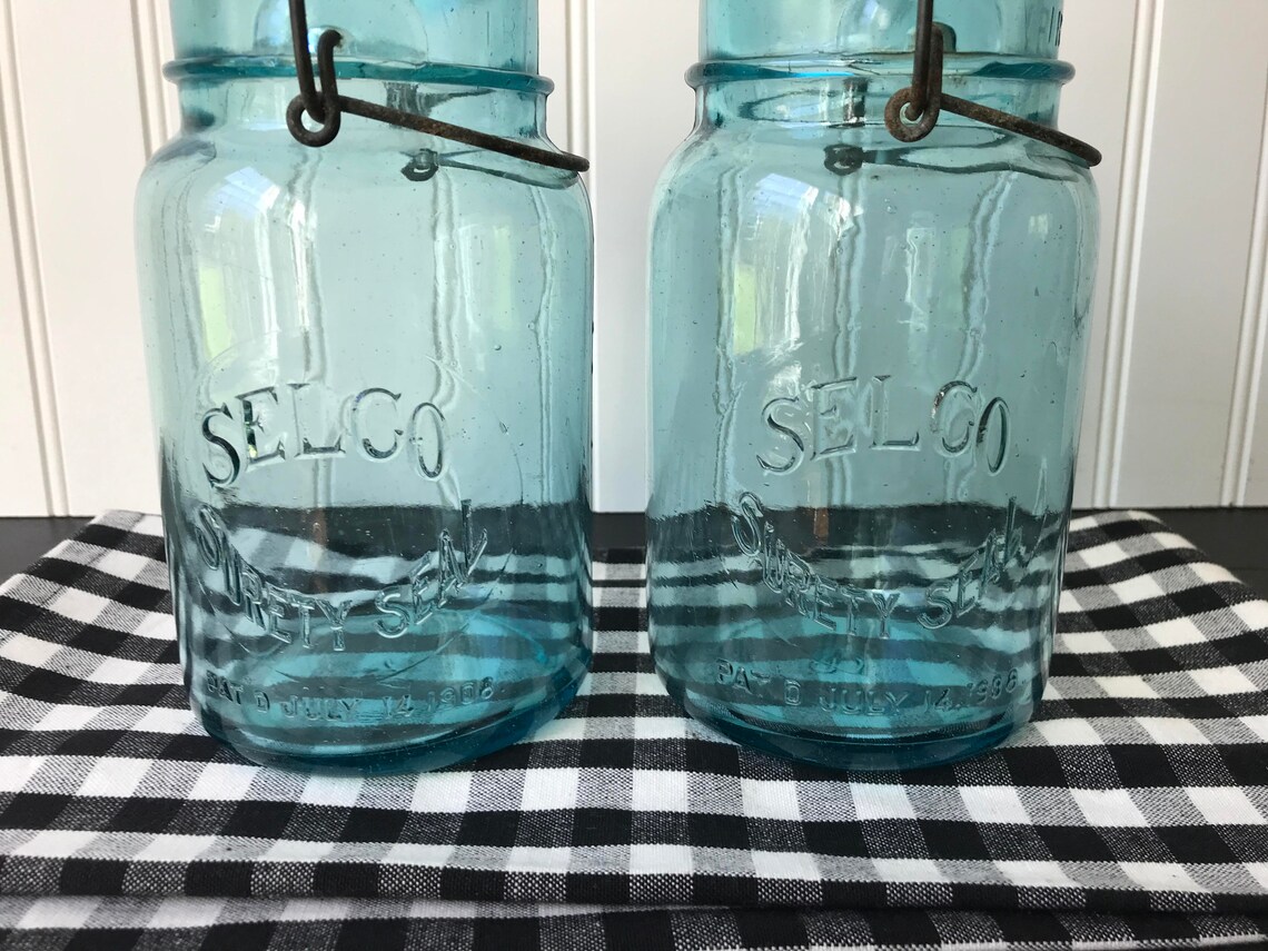 Vintage Blue Mason Jars Selco OneQuart Canning Jars with Etsy