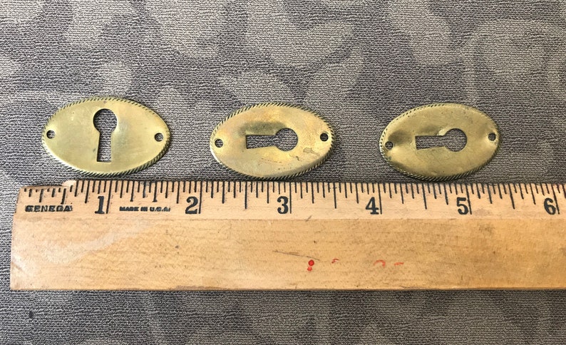 Vintage Key Hole Cover Stamped Brass Oval Key Hold Plate Antique Brass Furniture Hardware Escutcheon Plates