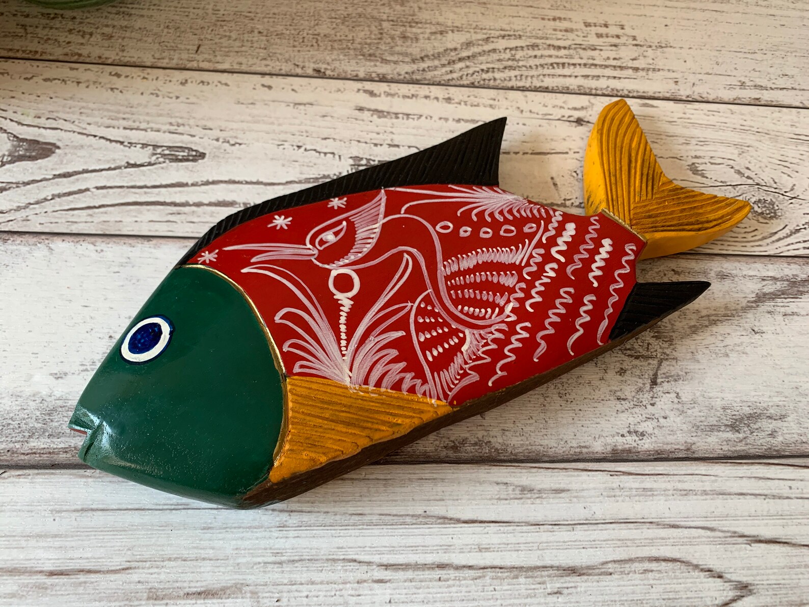 Vintage Mexican Hand Painted Wood Fish Figurine Folk Art Fish | Etsy