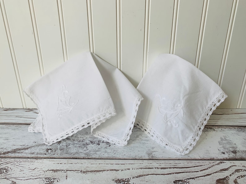 Cotton Napkins Embroidered White Table Linens Vintage White Napkins Set of 2