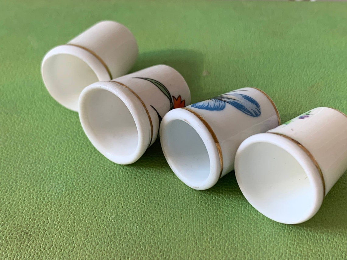 Vintage Set of 4 Ceramic Thimbles Thumb Thimbles Flower and Etsy