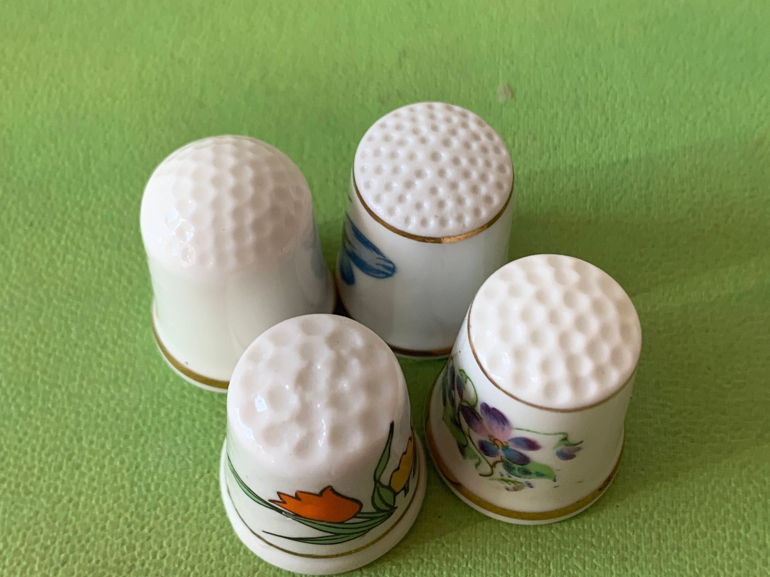 Vintage Set of 4 Ceramic Thimbles Thumb Thimbles Flower and Etsy