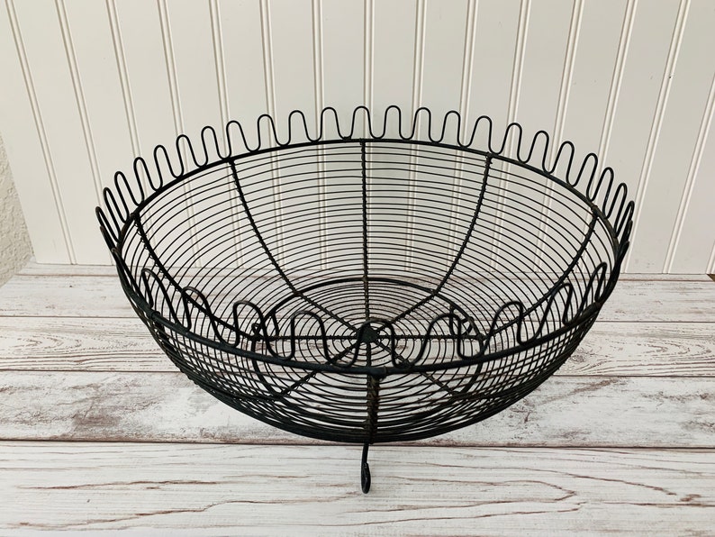 Vintage Large Wire Basket Black Metal Storage Basket Large Etsy