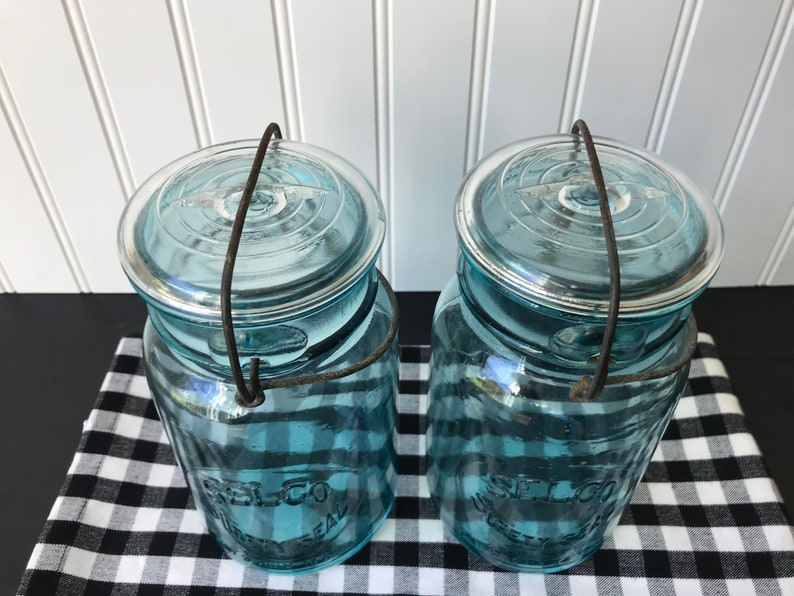 Vintage Blue Mason Jars Selco OneQuart Canning Jars with Etsy