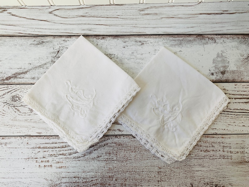 Cotton Napkins Embroidered White Table Linens Vintage White Napkins Set of 2