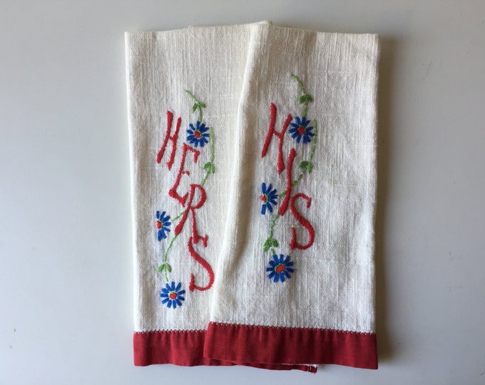 Vintage His and Hers Hand Towels Hand Embroidered Finger Etsy