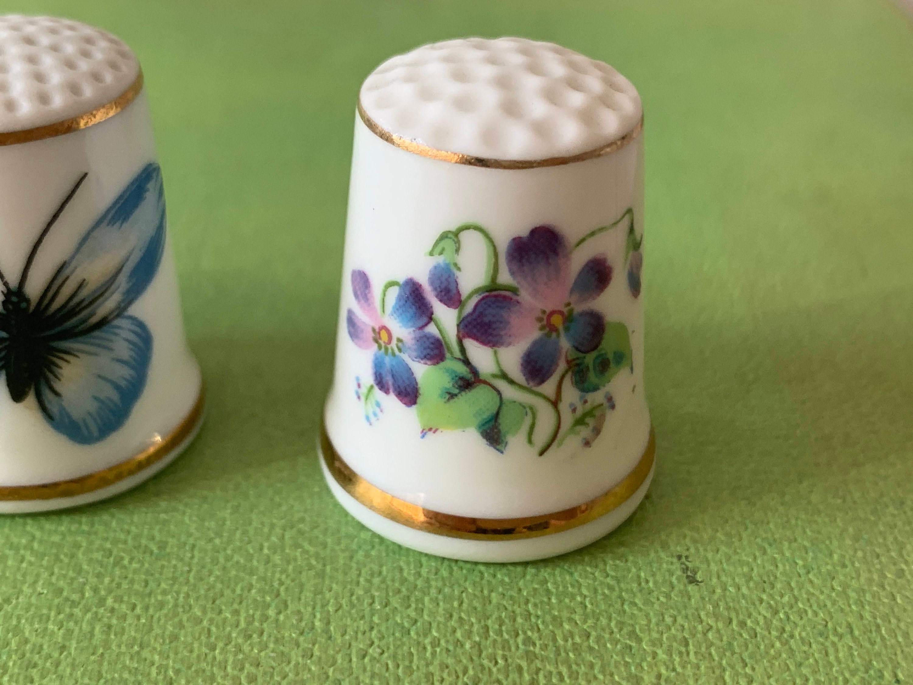 Vintage Set of 4 Ceramic Thimbles Thumb Thimbles Flower and Etsy