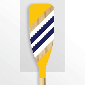 Hand Painted Wooden Paddle - "NAVAL" - Yellow, Navy and White Stripe