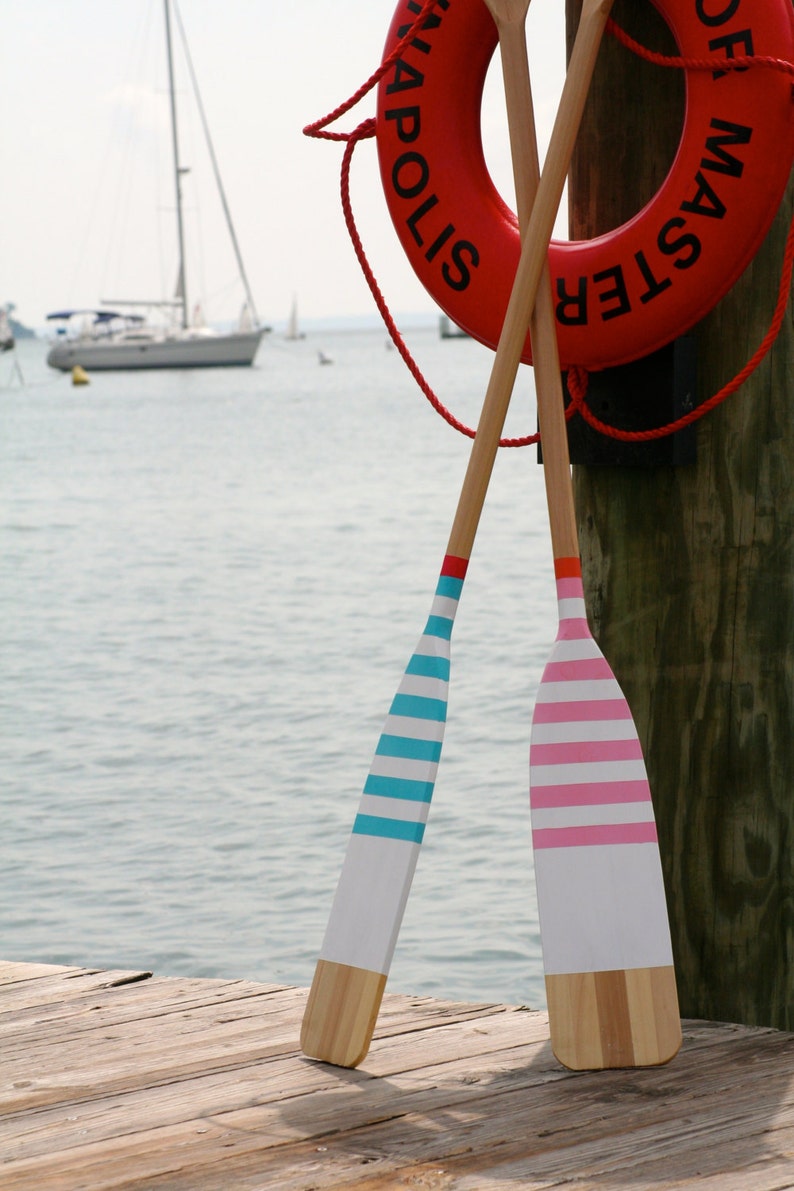 Handpainted Wooden Paddle ella White W/ Blue & Red Stripes Etsy