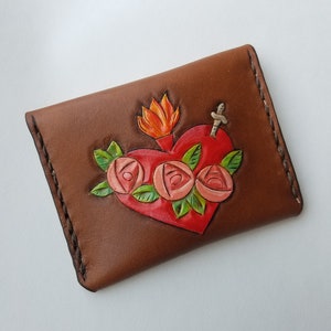 Immaculate Heart of Mary Hand Tooled Leather Rosary Pouch