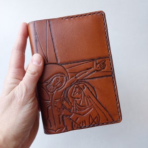 Mary at the foot of the Cross Leather Journal - Medium Brown
