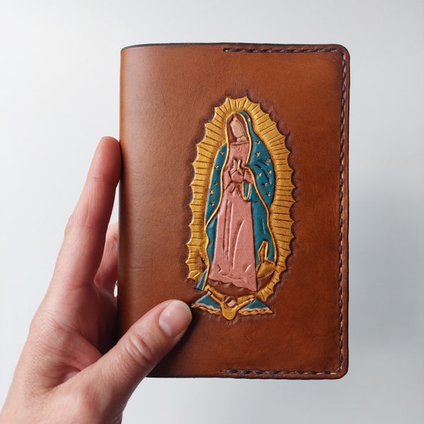 Our Lady of Guadalupe Hand Tooled and Painted Leather Journal - Medium Brown