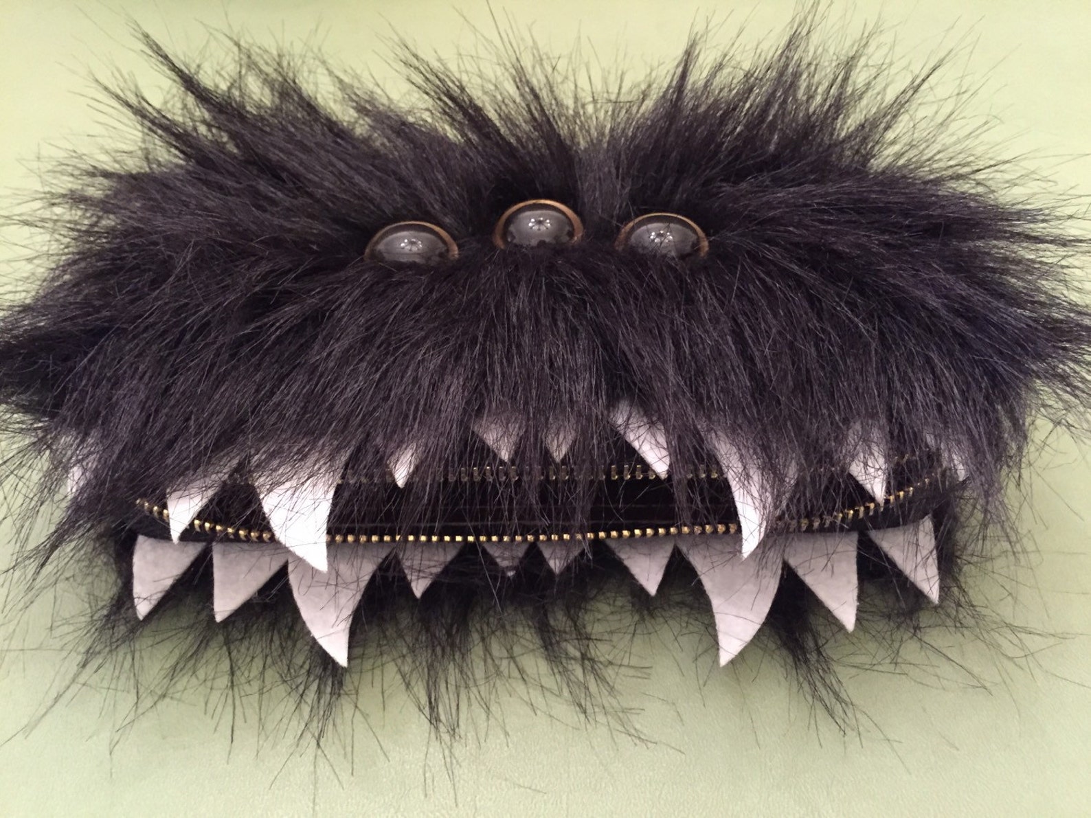 Heebie Jeebie Black Furry Zipper Wallet Clutch Etsy