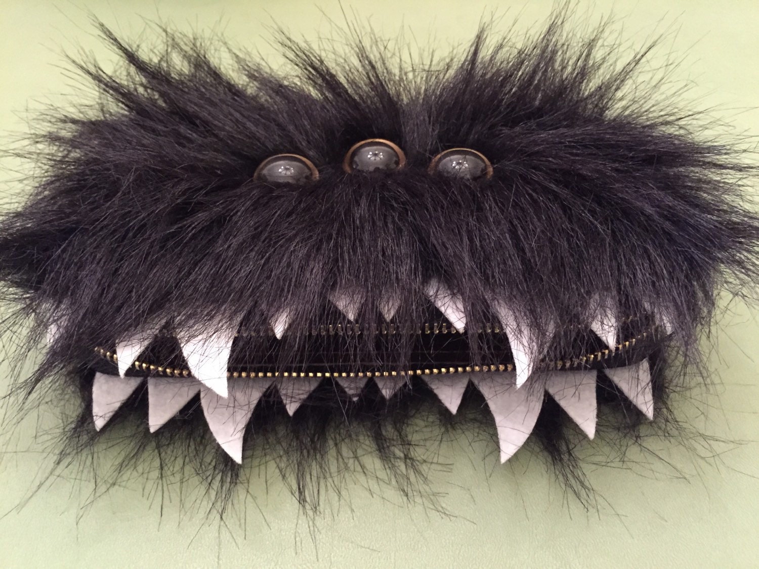 Heebie Jeebie Black Furry Zipper Wallet Clutch - Etsy