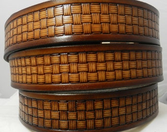 Leather Belt Square Basketweave  BT964; 1 1/2" wide, Includes removable utility buckle & leather keeper