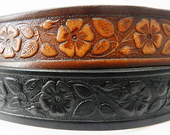 Leather Belt Flowers BT588 - Belt is 1 1/2" wide - Includes removable utility buckle & leather keeper.