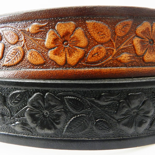 Leather Belt Flowers BT588 - Belt is 1 1/2" wide - Includes removable utility buckle & leather keeper.