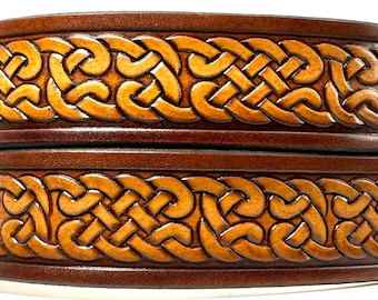 Leather Belt  BT530 CELTIC KNOT;  1 1/2" wide Belt includes removable utility buckle, leather keeper
