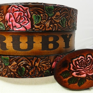Child&#39;s Name Belt/Buckle SET, PINK ROSES matches adult NBT932