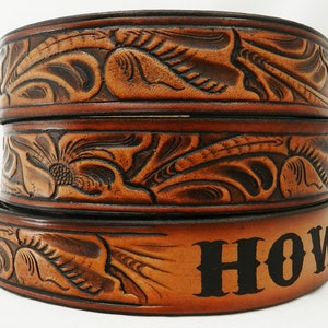 Name Belt. Western carved NBT929 Includes name in center back, removable utility buckle & leather keeper image 1