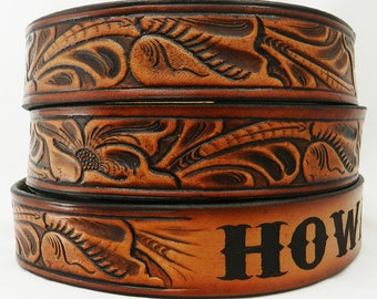 Name Belt. Western carved NBT929  Includes name in center back, removable utility buckle & leather keeper