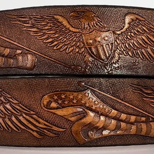 Leather Belt Patriotic Eagle & American Flag BT528 Embossed  display picture 2